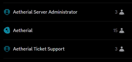Staff roles: Aetherial Server Administrator, Aetherial and Aetherial Ticket Support